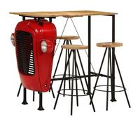 LoogCape Set da bar in legno massiccio di mango, 5 pezzi, con tavolo e sgabelli, per sala da pranzo, cucina e arredamento, robusto set di mobili con tavolo da pranzo estensibile, panca, sedie