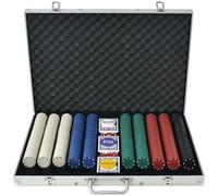 LoogCape Set da poker con 1.000 fiches, valigetta in alluminio per giochi Texas Holdem e casinò, con 3 mazzi di carte, 6 dadi, Dealer e Blind Buttons per tornei e giochi di società