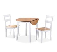 LoogCape Set da pranzo da 3 pezzi, in MDF e legno dell'albero della gomma, bianco, con tavolo pieghevole estensibile e sedie imbottite, per sala da pranzo, salvaspazio, con gambe stabili e aspetto