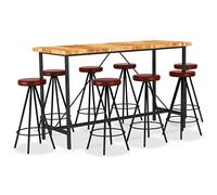 LoogCape Set da pranzo da 9 pezzi con tavolo in legno massiccio e panca in vera pelle, per cucina e sala da pranzo, estensibile salvaspazio, robusto set di mobili con sedie e panche