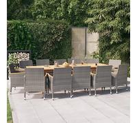 LoogCape Set da pranzo da giardino, 13 pezzi, in legno di acacia massiccio e rattan, grigio con cuscini grigio scuro, 280 x 90 cm, tavolo da pranzo per terrazza e balcone