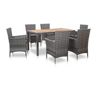 LoogCape Set da pranzo da giardino in robusto polyrattan grigio con comodi cuscinetti, tavolo in legno di acacia per giardino, terrazza e balcone