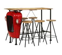 LoogCape Set da pranzo in legno massiccio di mango, 7 pezzi, con tovaglietta e sgabelli da bar, per cucina, sala da pranzo, set di mobili in stile rustico