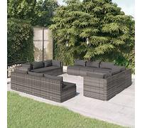LoogCape Set di 12 mobili da giardino in polyrattan grigio con cuscini, modulare per terrazza, balcone, mobili da esterno per il relax