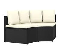 LoogCape Set di 2 divani da giardino in polyrattan nero con cuscini bianchi panna, a forma di ventaglio, piedini regolabili, ideale per balconi, terrazze e esterni