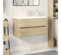 LoogCape Set di 2 mobili da bagno con lavabo in ceramica e mobiletto sottolavello in legno, rovere Sonoma, 80 x 38,5 x 45 cm, montaggio a parete, contenitore per bagno WC