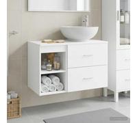 LoogCape Set di 2 mobili da bagno in legno bianco, montaggio a parete con lavabo e mobiletto sottolavabo, mobili da bagno con cassetto e mensola, spazio per lavabo e rubinetto, interno