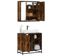 LoogCape Set di 2 mobili da bagno in rovere affumicato in legno e metallo, armadietto a specchio e mobiletto sottolavabo, 65 x 20 x 60 cm, 65 x 33 x 60 cm, 60 kg, per lavabo e portaoggetti