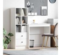 LoogCape Set di 2 scrivanie con cassetti, scaffali, in legno bianco, 125,5 x 40 x 127 cm, per computer, laptop, PC, per ufficio e casa