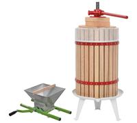LoogCape Set di 2 spremiagrumi per frutta e vino con macina per la produzione di vino casalinga e spremiagrumi, con macinino in acciaio inox, botte in legno di quercia, sacchetto in tessuto filtrante