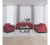 LoogCape Set di 3 divani in tessuto rosso vino, comoda poltrona, divano a 2 posti e 3 posti con cuscino, robusto mobile per soggiorno per la casa, 110 kg per seduta