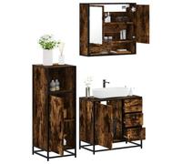 LoogCape Set di 3 mobili da bagno in legno di quercia affumicata con armadietto a specchio, mobiletto sottolavabo e armadietto alto, 65 x 20 x 60 cm, 65 x 33 x 60 cm, 35 x 37,5 x 100 cm, contenitore