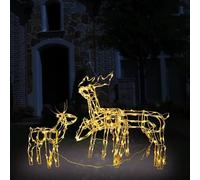 LoogCape Set di 3 renne decorative natalizie a LED, con 229 LED, impermeabili, per giardino, balcone, interni, alimentazione USB, luce bianca calda, illuminazione decorativa per un'atmosfera festosa