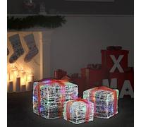 LoogCape Set di 3 scatole regalo a LED, decorazione natalizia, multicolore, con 48 LED, impermeabili, funzionamento a batteria, per interni ed esterni, diversi effetti luminosi, impilabili