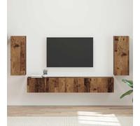 LoogCape Set di 4 mobili per TV in legno anticato con cassetti, ripiani e montaggio a parete, salvaspazio, per soggiorno, camera da letto, angolo per giochi, design moderno vintage