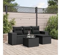 LoogCape Set di 5 divani da giardino in polyrattan nero con vano portaoggetti, resistente ai raggi UV, design modulare per terrazze, balconi ed esterni