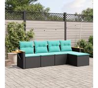 LoogCape Set di 5 divani da giardino nero in polyrattan, mobili modulari per esterni con cuscini blu, mobili da terrazza flessibili per balcone e veranda