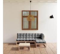 LoogCape Set di 5 lounge da giardino in legno di pino massiccio, divano da esterno con cuscini grigi, mobili da terrazza versatili per relax e conversazioni