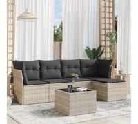 LoogCape Set di 6 divani da giardino grigio chiaro, in polyrattan, con cuscino, vano portaoggetti e tavolo in vetro, per terrazza, balcone ed esterno, resistente ai raggi UV
