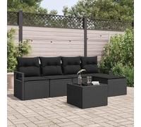 LoogCape Set di 6 divani in polyrattan nero con cuscino, modulare, resistente ai raggi UV, resistente alle intemperie, per giardino, terrazza e balcone, comfort lussuoso