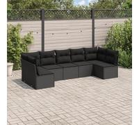 LoogCape Set di 7 divani da giardino in polyrattan nero con cuscino, vano portaoggetti e sacchetto impermeabile, design modulare per terrazza, balcone ed esterno