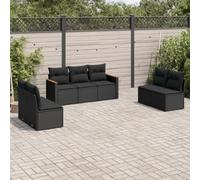 LoogCape Set di 7 divani da giardino in polyrattan nero con cuscino, vano portaoggetti e sacchetto impermeabile, design modulare per terrazza, balcone ed esterno
