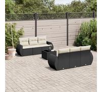 LoogCape Set di 7 mobili da giardino con cuscini, in polyrattan nero, per balcone, terrazza, resistente alle intemperie, estensibile e salvaspazio, per relax all'aperto e ore di convivenza in giardino
