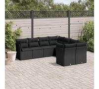 LoogCape Set di 8 divani da giardino in polyrattan nero con cuscino, vano portaoggetti modulare, sacchetto impermeabile per terrazza, balcone ed esterno