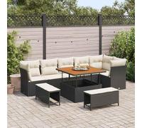 LoogCape Set di 9 divani da giardino con vano portaoggetti, colore nero, in rattan e acciaio, resistente ai raggi UV, per terrazze ed esterni