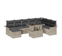 LoogCape Set di 9 divani da giardino moderno, grigio chiaro, con vano portaoggetti e cuscino, in polyrattan resistente alle intemperie, per terrazze, balconi ed esterni