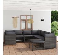LoogCape Set di 9 lounge da giardino in polyrattan grigio con cuscino antracite, mobili modulari per esterni per terrazza e balcone, set di conversione patio resistente alle intemperie