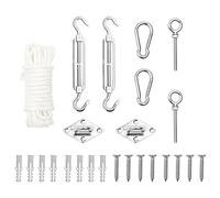 LoogCape Set di accessori per tenda da sole, 9 pezzi, in acciaio inox, con occhielli da parete, moschettone, braccio di serraggio e viti per il montaggio e il fissaggio a terrazza, giardino d'inverno