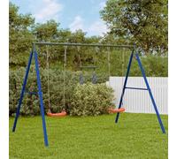 LoogCape Set di altalena con due sedili, asta trapezoidale e anelli da ginnastica, per bambini dai 3 anni in su, robusta struttura in metallo, sedile regolabile, attrezzo da gioco versatile per
