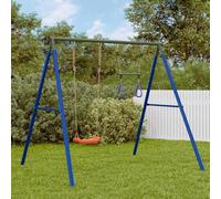 LoogCape Set di altalena con seduta regolabile, asta trapezoidale e anelli da ginnastica per giardino, parco giochi all'aperto, adatto per bambini dai 3 anni in su, robusto telaio in metallo, attrezzo