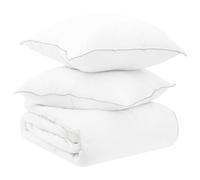 LoogCape Set di biancheria da letto con cuscino, bianco, 140 x 220 cm, in poliestere e bambù, traspirante, lavabile, per un sonno piacevole tutto l'anno, moderno e durevole per notti confortevoli