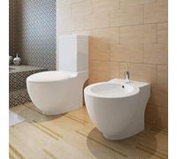 LoogCape Set di bidet per WC in ceramica bianca con coperchio Soft-Close, sciacquone a due quantità, montaggio a parete, durevole, igienico, design moderno per bagno, con cassetta di scarico inclusa