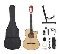 LoogCape Set di chitarra western, 12 pezzi, con equalizzatore 4/4, in legno di tiglio, per principianti e professionisti, con custodia, tracolla, plettri, accordatore, supporto per chitarra