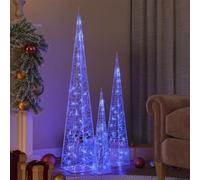 LoogCape Set di coni luminosi a LED in acrilico, decorazione blu, 60, 90, 120 cm, impermeabili, per interni ed esterni, illuminazione natalizia con 8 effetti di luce, per giardino, balcone, feste