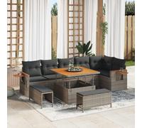 LoogCape Set di divani da giardino con cuscino, 9 pezzi, grigio, in polyrattan e acciaio verniciato a polvere, resistente ai raggi UV, per terrazze e balconi, lussuoso salotto per esterni