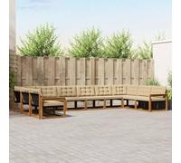 LoogCape Set di divani per esterni con cuscini, 10 pezzi, in legno di acacia e textilene, resistente alle intemperie, per giardino, terrazza, balcone, lounge dal design moderno e confortevole