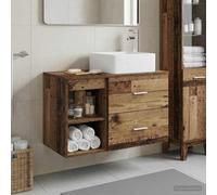 LoogCape Set di mobili da bagno, 2 pezzi, in legno anticato, cassettiera da parete, mobiletto sottolavabo con cassetto, scaffale, per bagno e WC