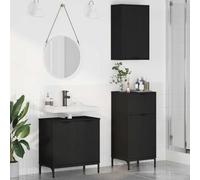 LoogCape Set di mobili da bagno da 3 pezzi con anta, 39,5 x 36 x 88 cm, nero, compensato e metallo, mobiletto sottolavabo, armadio basso e alto, spazio per riporre in ordine il bagno
