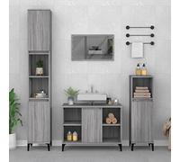 LoogCape Set di mobili da bagno da 3 pezzi, grigio Sonoma, in legno Sonoma, con mobiletto sottolavabo e 2 armadi da 80 x 33 x 60 cm, 30 x 30 x 100 x 190 cm, per il bagno in ordine
