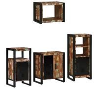 LoogCape Set di mobili da bagno in legno massiccio riciclato, 4 pezzi, con 4 cassetti e 4 ripiani, sospesi e in piedi, per lavanderia, WC degli ospiti, spazio e ordine nel bagno moderno