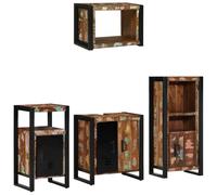 LoogCape Set di mobili da bagno in legno massiccio riciclato, 4 pezzi, con cassetti e ripiani, sospesi e in piedi, per lavanderia, bagno degli ospiti e lavanderia