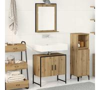 LoogCape Set di mobili da bagno marrone in legno, 2 pezzi, con specchio 50 x 60 cm, mobiletto sottolavabo 60 x 33 x 60 cm, sospeso, contenitore per lavanderia, set di mobili da bagno
