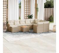 LoogCape Set di mobili da giardino da 11 pezzi con salottino, set da pranzo e polyrattan, resistente alle intemperie, estensibile, balcone, terrazza, con cuscini, struttura in legno e metallo