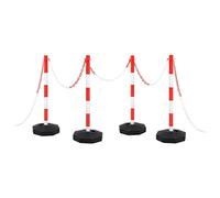 LoogCape Set di paletti a catena con catena in plastica da 10 m per barriere, parcheggio, cantiere, proprietà private, magazzini, segnali stradali, segnale di avvertimento, sicurezza, leggero, mobile