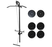 LoogCape Stazione di sollevamento pesi da parete con dischi da 40 kg, in acciaio resistente, include barra per trazioni, cavo di trazione, maniglie Softgrip, facile da montare, adatta per allenamento