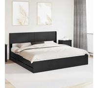 LoogCape Struttura letto con vano portaoggetti e testiera, nero, 180 x 200 cm, materiale in legno resistente, letto matrimoniale stabile con cassetti integrati per il comfort della camera da letto